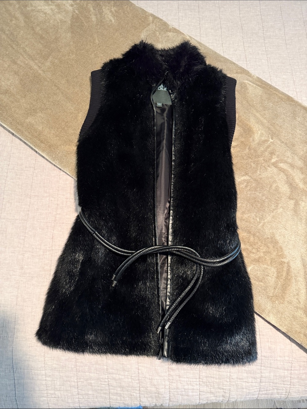 Hilary Radley Black Faux Fur Belted Vest
